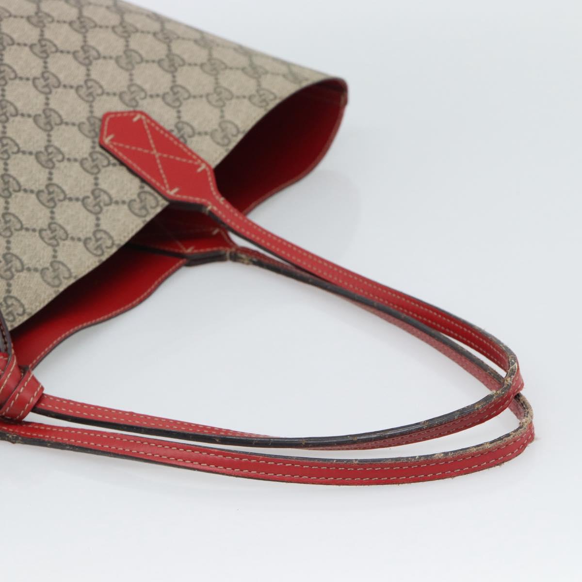 GUCCI GG Supreme Tote Bag PVC Leather Reversible Red Beige Auth 190841