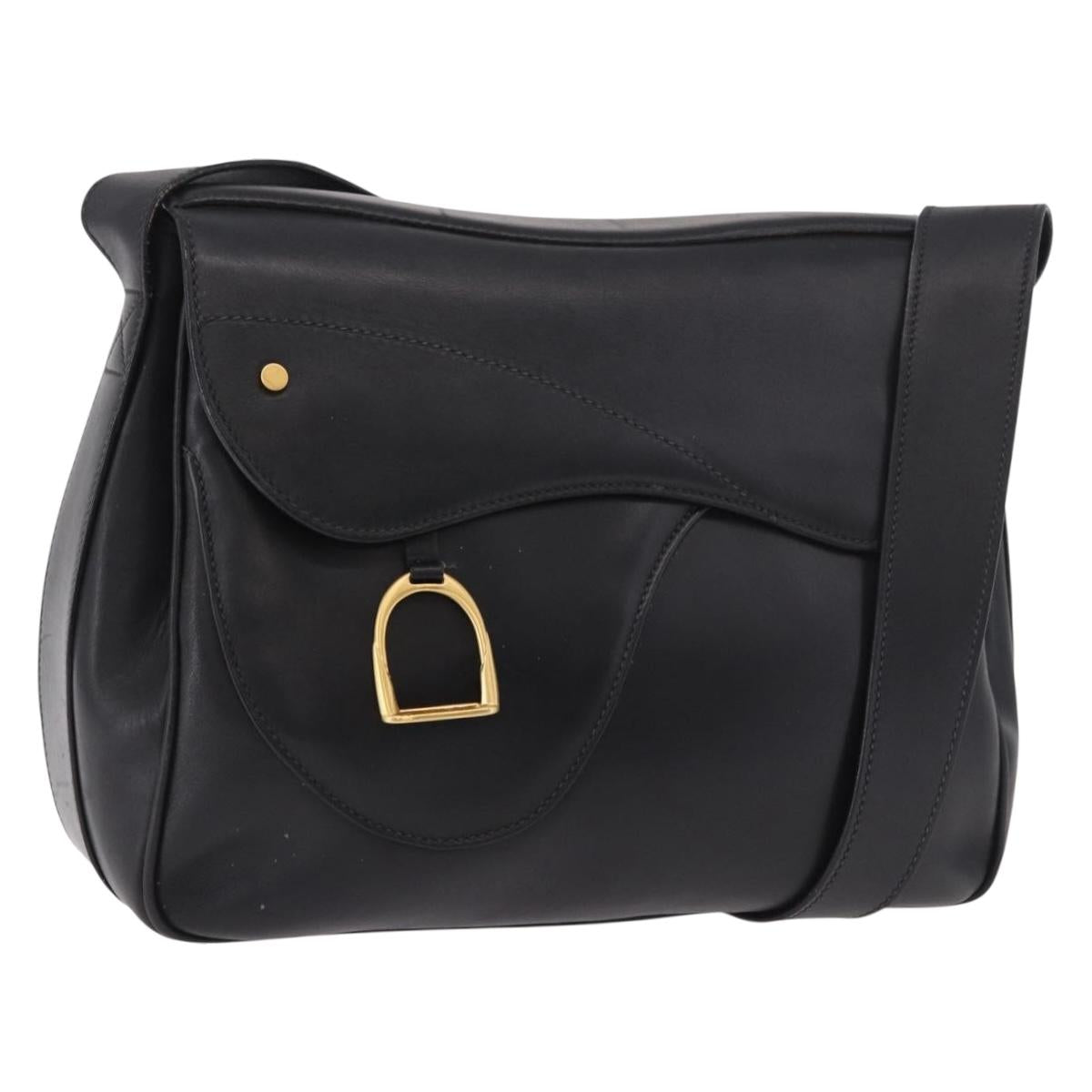 GUCCI Shoulder Bag Leather Black Gold 001 58 1563 Auth 190847