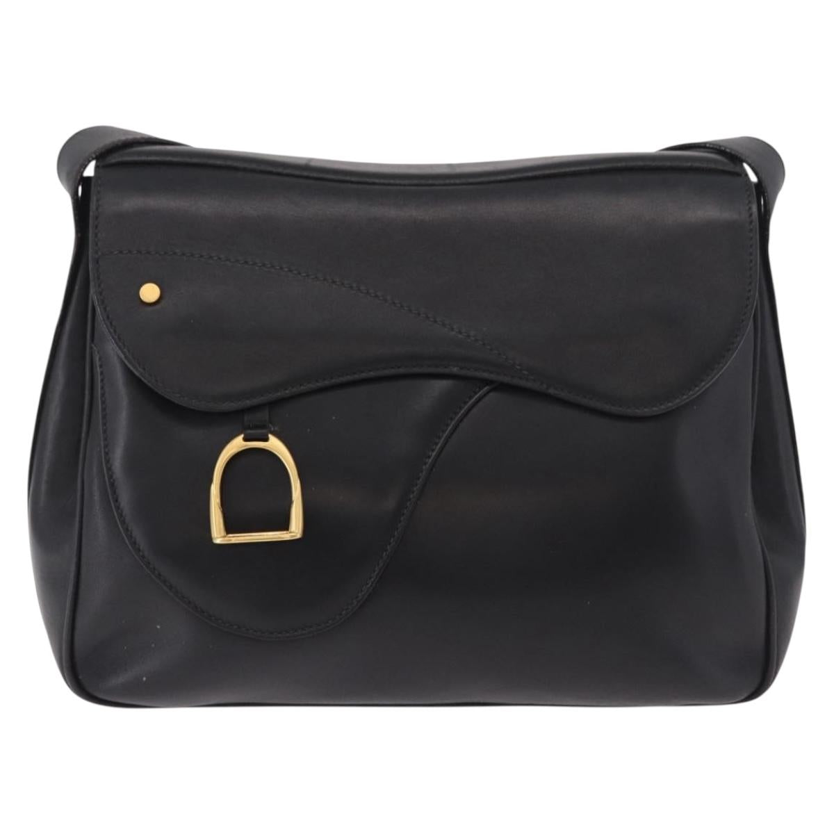 GUCCI Shoulder Bag Leather Black Gold 001 58 1563 Auth 190847