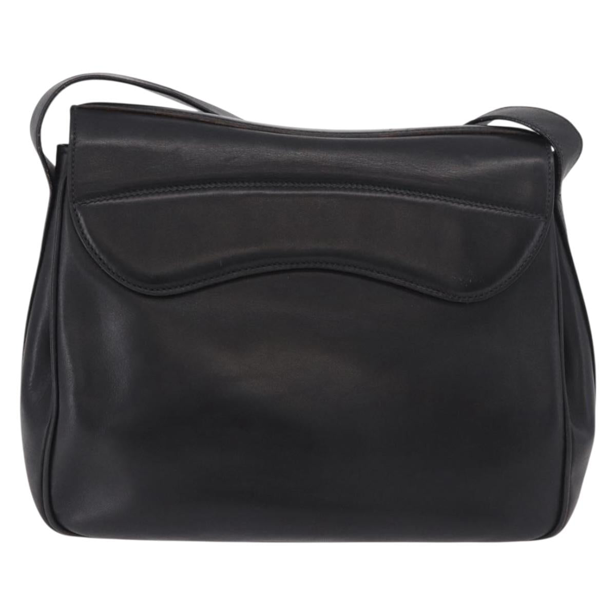GUCCI Shoulder Bag Leather Black Gold 001 58 1563 Auth 190847