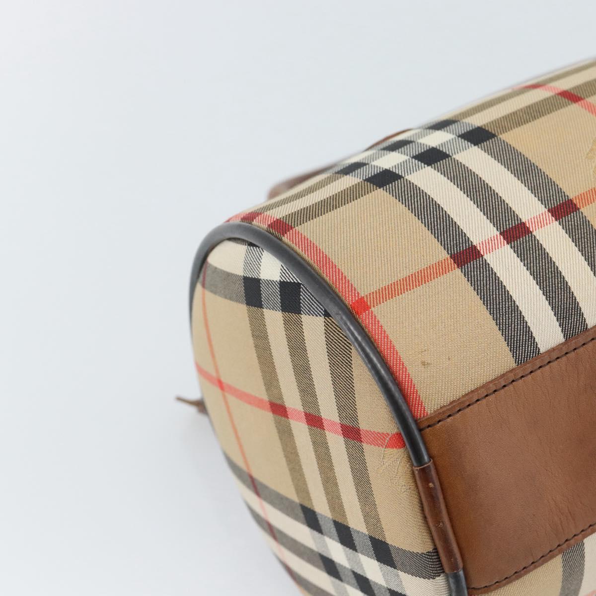 Burberrys Nova Check Hand Bag Canvas Beige Gold Auth 190848A