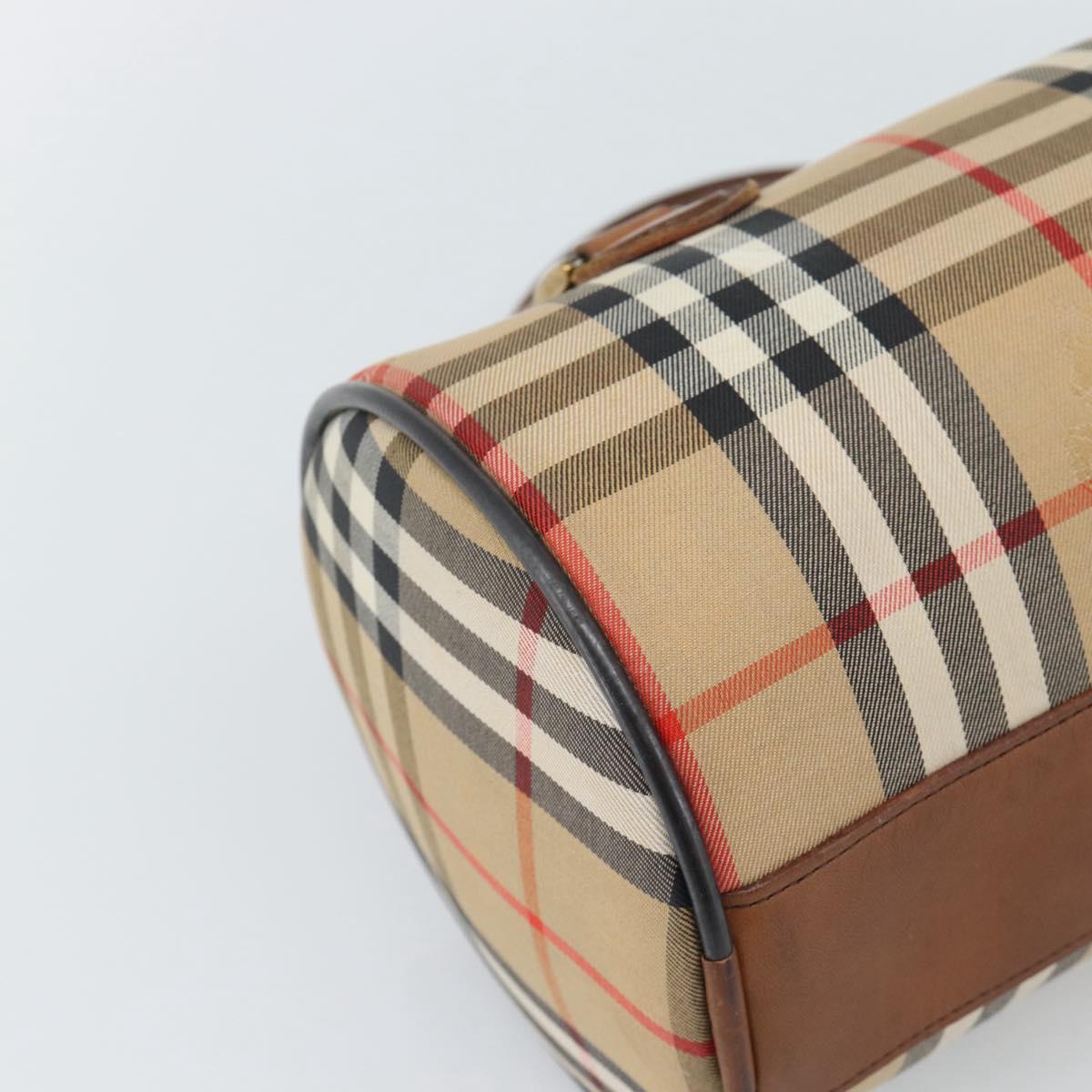 Burberrys Nova Check Hand Bag Canvas Beige Gold Auth 190848A