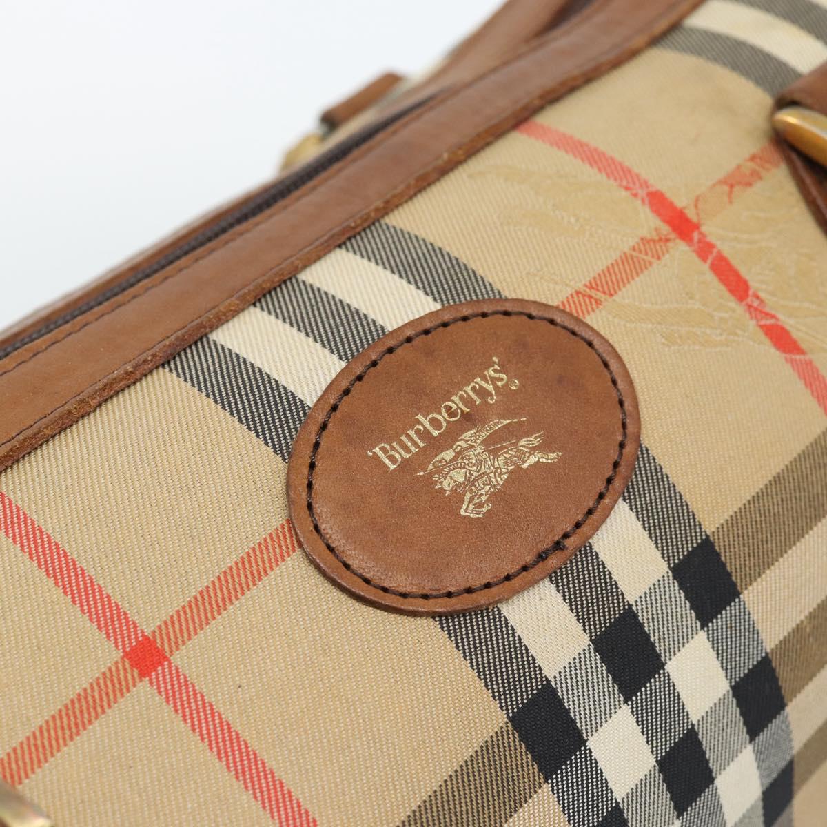 Burberrys Nova Check Hand Bag Canvas Beige Gold Auth 190848A