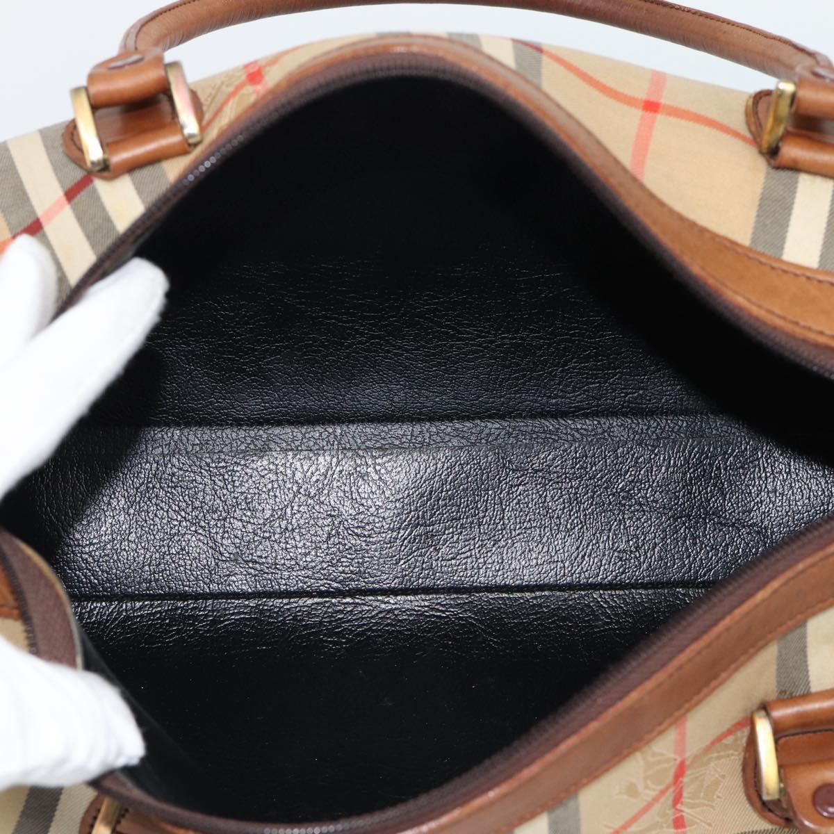 Burberrys Nova Check Hand Bag Canvas Beige Gold Auth 190848A