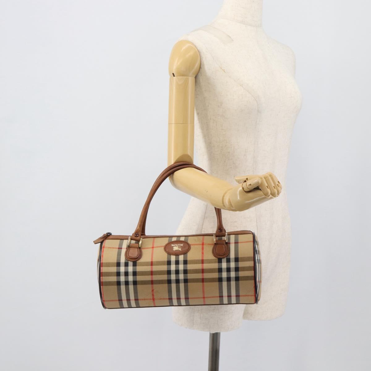 Burberrys Nova Check Hand Bag Canvas Beige Gold Auth 190848A