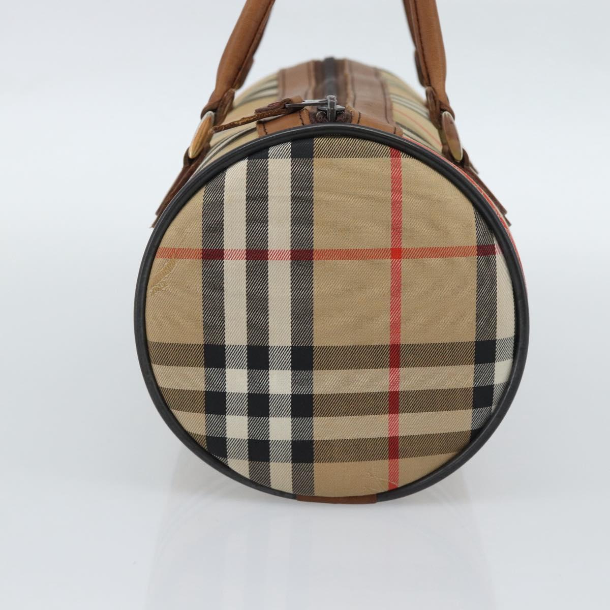 Burberrys Nova Check Hand Bag Canvas Beige Gold Auth 190848A