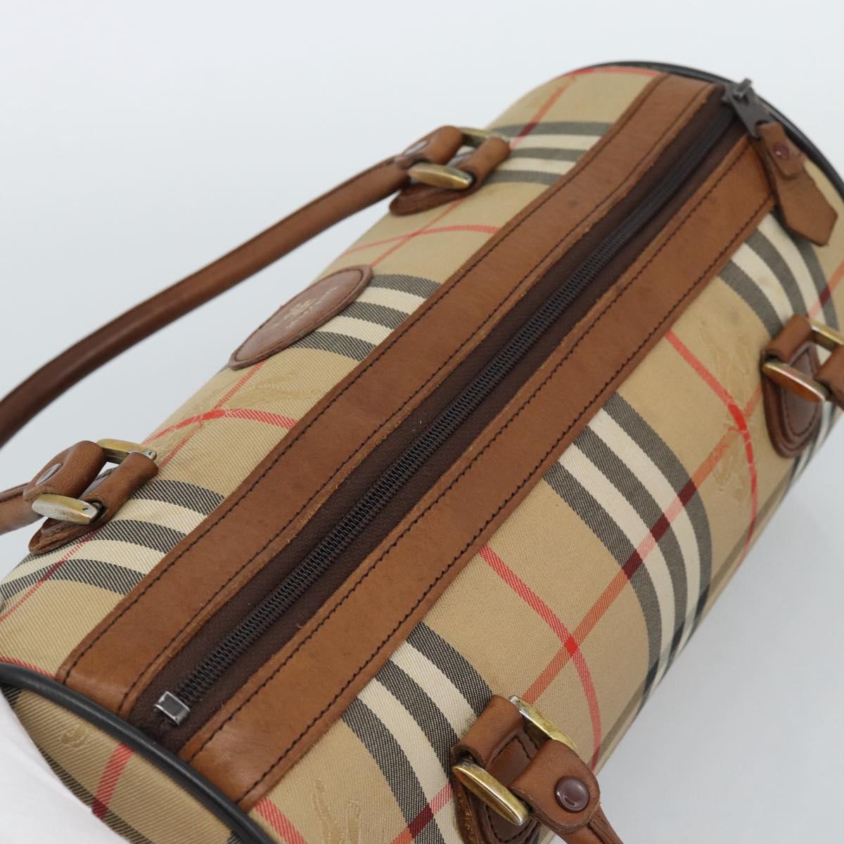 Burberrys Nova Check Hand Bag Canvas Beige Gold Auth 190848A