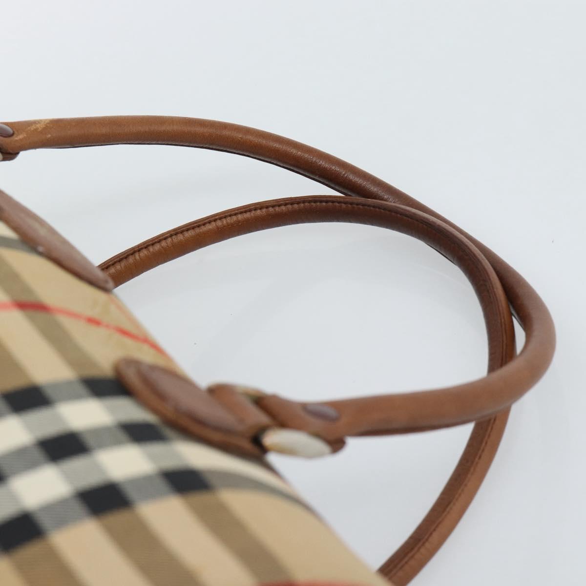 Burberrys Nova Check Hand Bag Canvas Beige Gold Auth 190848A