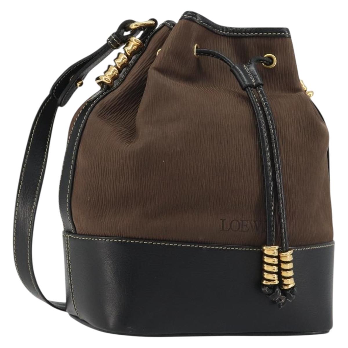 LOEWE Velazquez Shoulder Bag Leather Brown Gold Auth 190849A