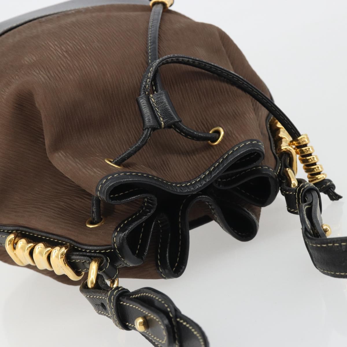 LOEWE Velazquez Shoulder Bag Leather Brown Gold Auth 190849A