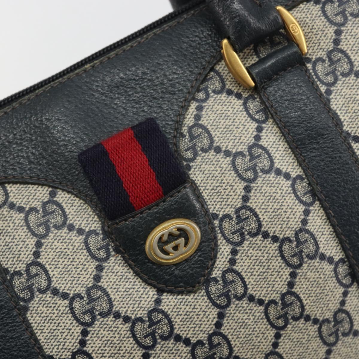 GUCCI GG Supreme Sherry Line Boston Bag PVC Navy Gold 40 02 006 Auth 190850