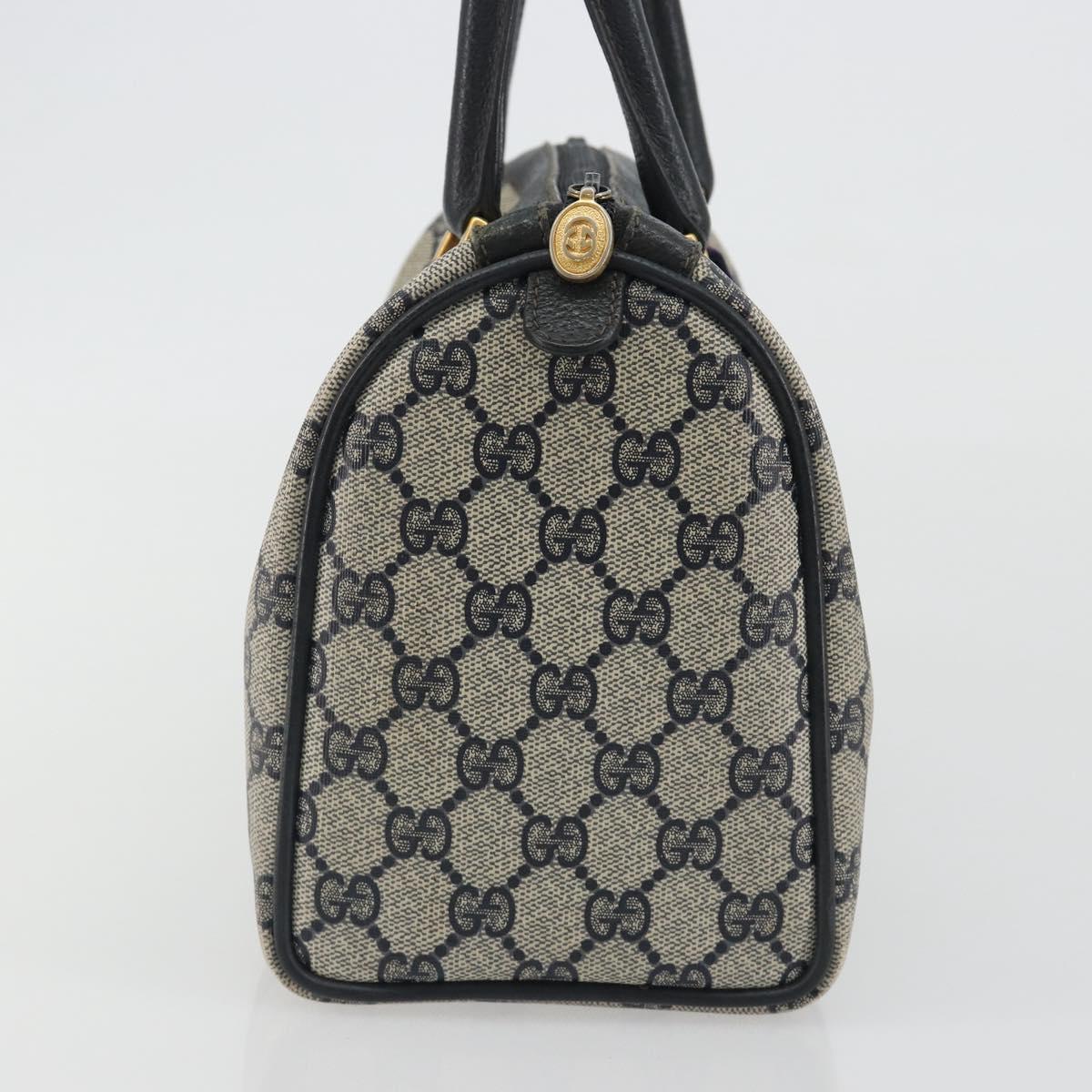 GUCCI GG Supreme Sherry Line Boston Bag PVC Navy Gold 40 02 006 Auth 190850