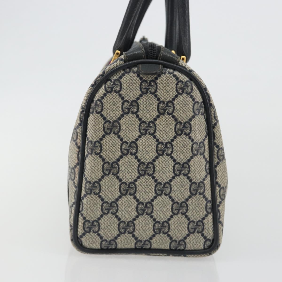 GUCCI GG Supreme Sherry Line Boston Bag PVC Navy Gold 40 02 006 Auth 190850