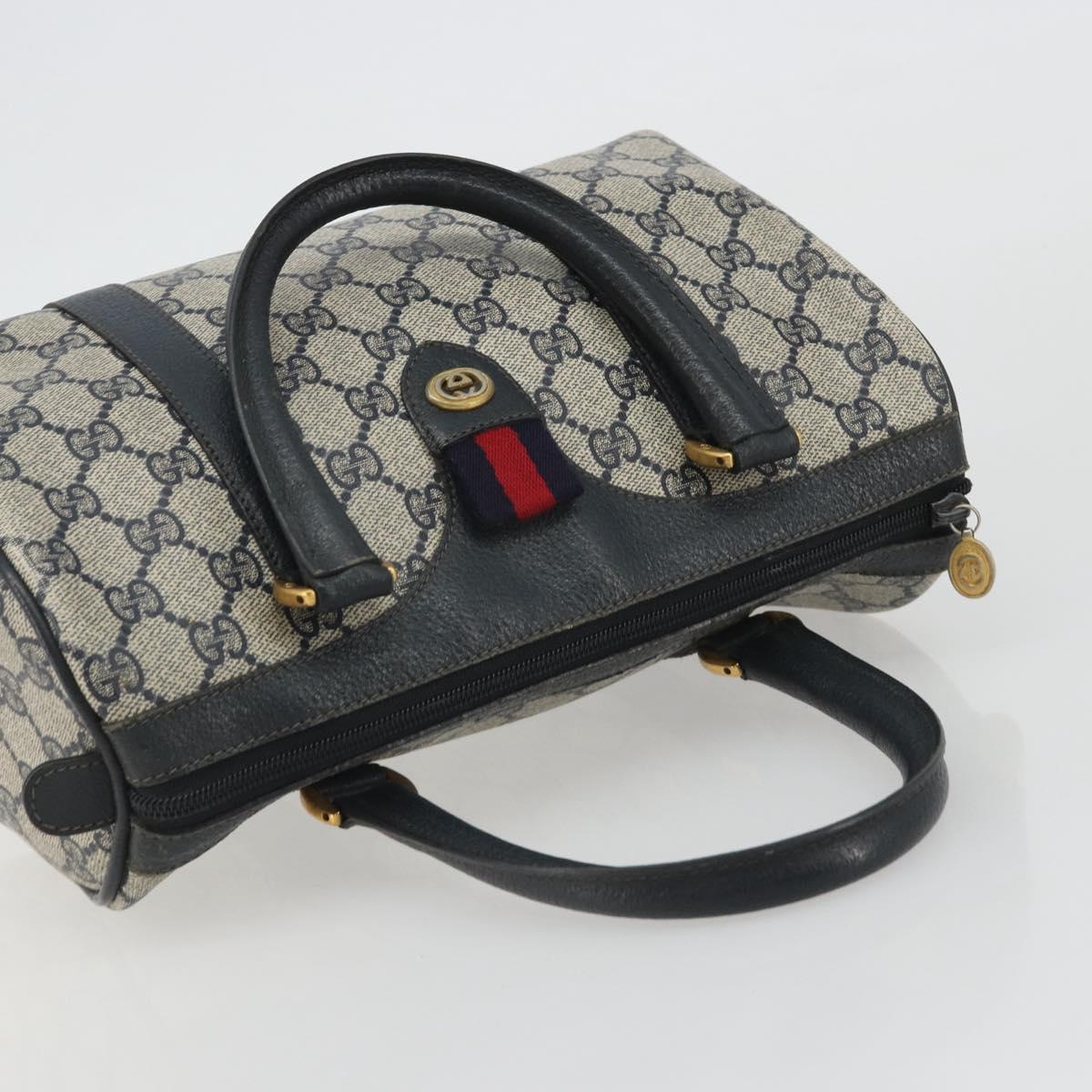 GUCCI GG Supreme Sherry Line Boston Bag PVC Navy Gold 40 02 006 Auth 190850
