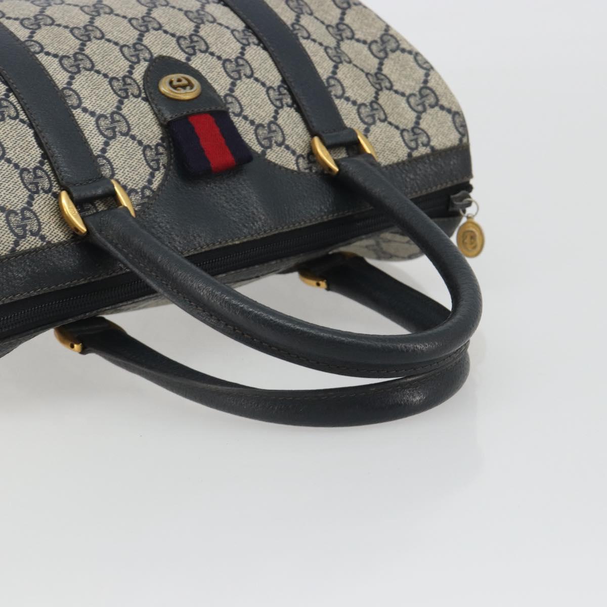 GUCCI GG Supreme Sherry Line Boston Bag PVC Navy Gold 40 02 006 Auth 190850