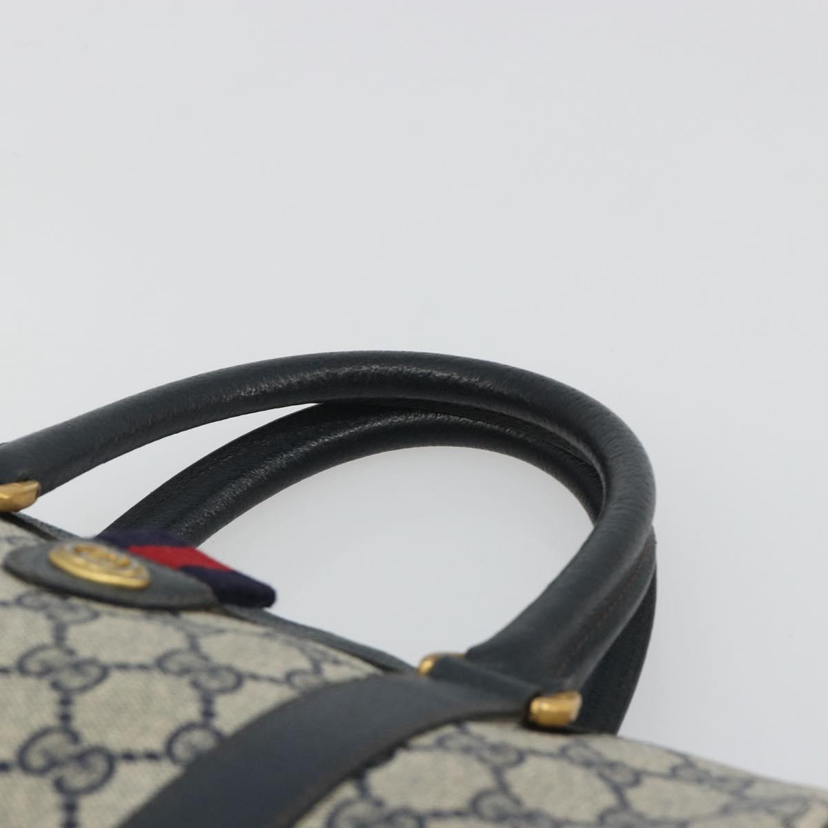 GUCCI GG Supreme Sherry Line Boston Bag PVC Navy Gold 40 02 006 Auth 190850