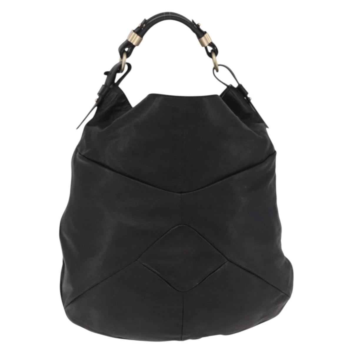 Max Mara Shoulder Bag Leather Black Gold Auth 190851A