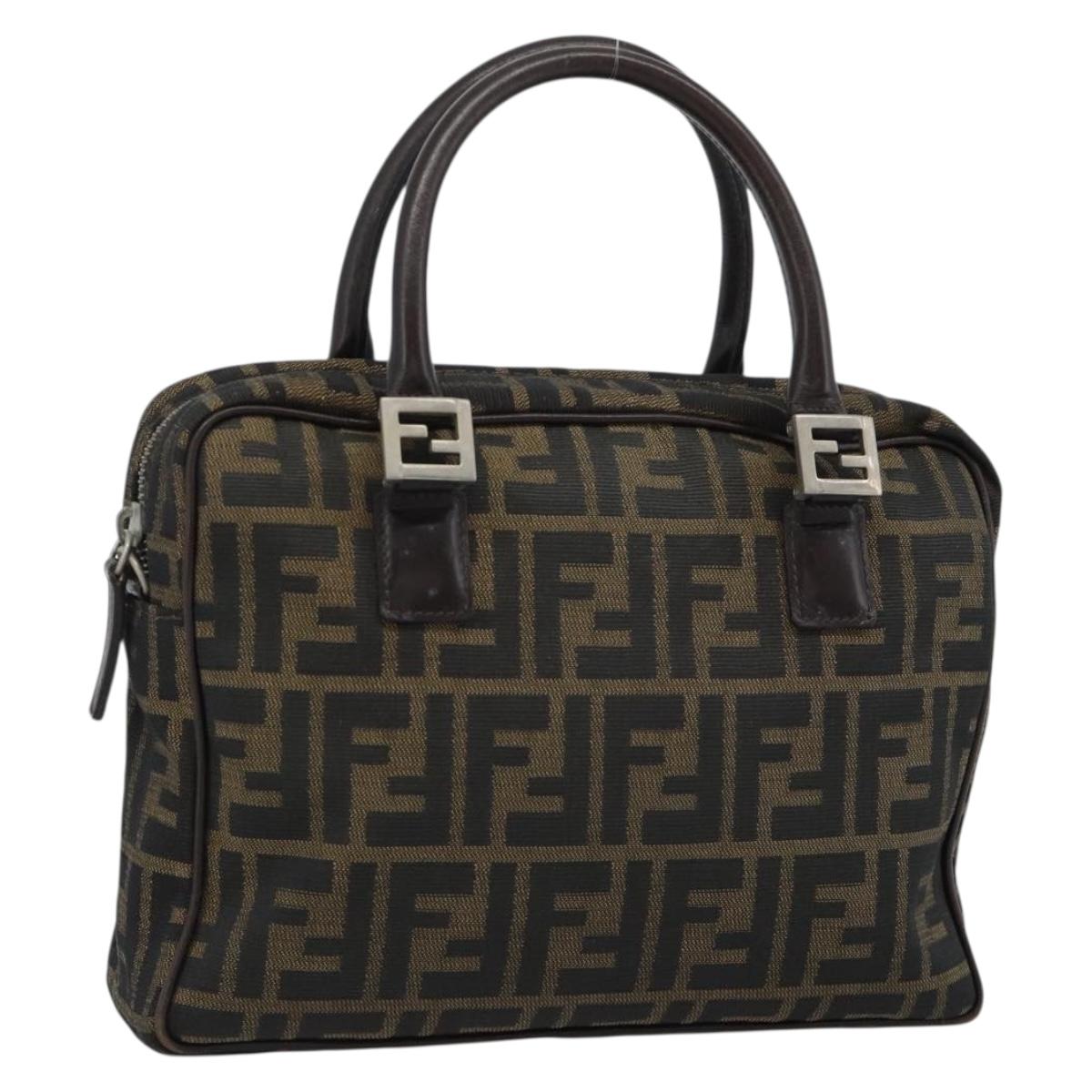 FENDI Zucca Canvas Hand Bag Black Brown Auth 190854