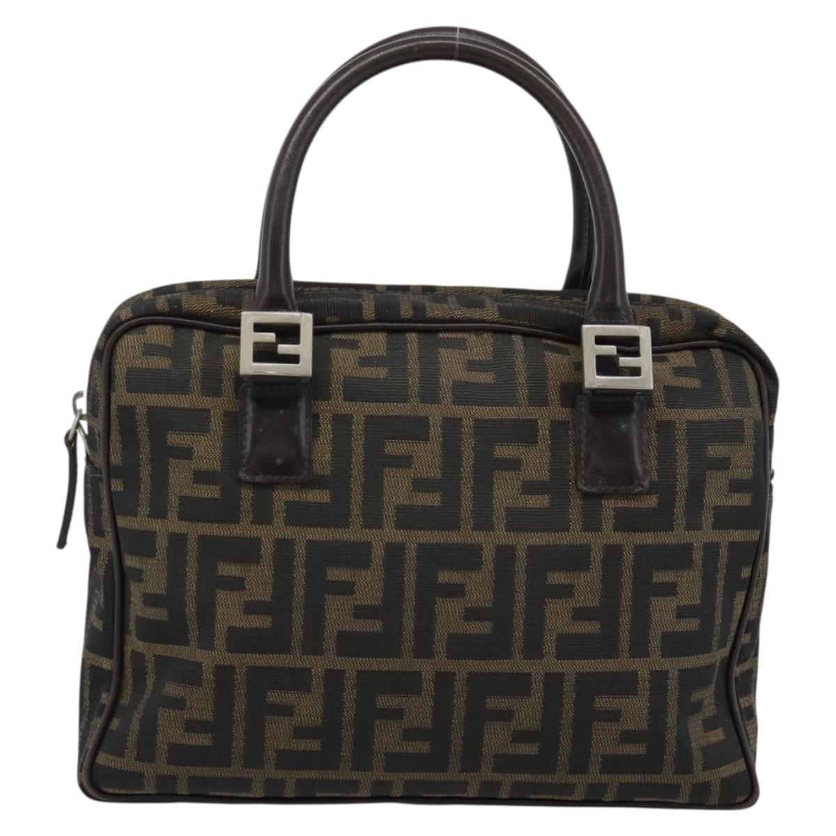FENDI Zucca Canvas Hand Bag Black Brown Auth 190854