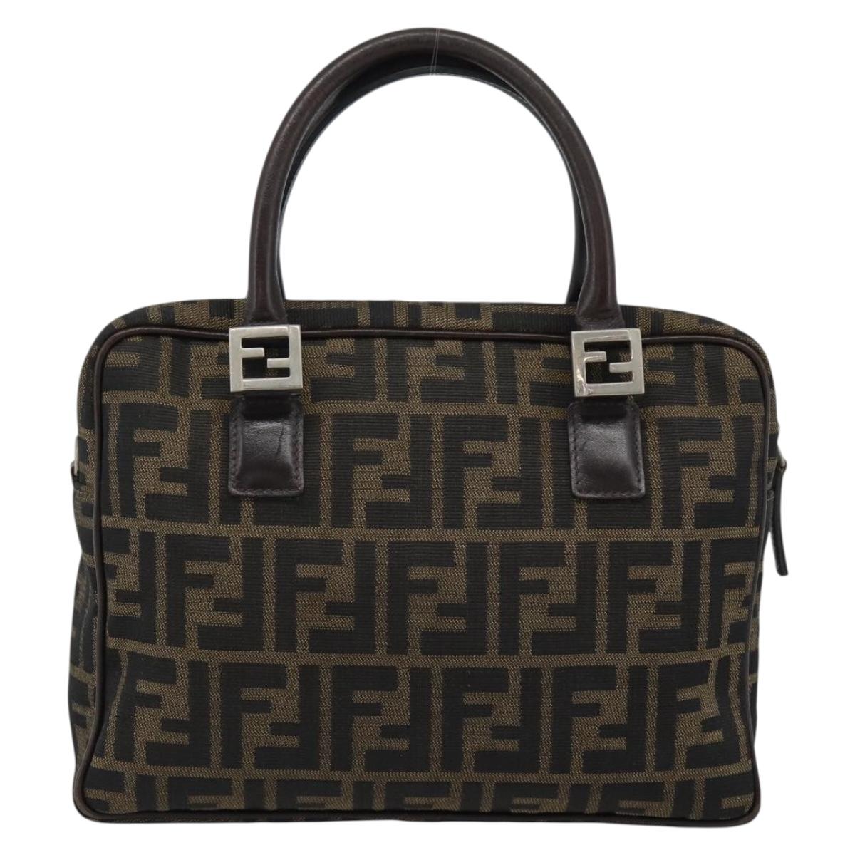 FENDI Zucca Canvas Hand Bag Black Brown Auth 190854