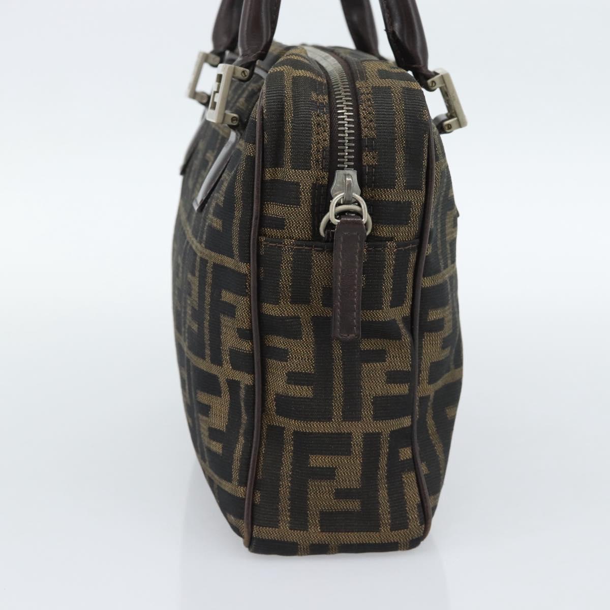 FENDI Zucca Canvas Hand Bag Black Brown Auth 190854