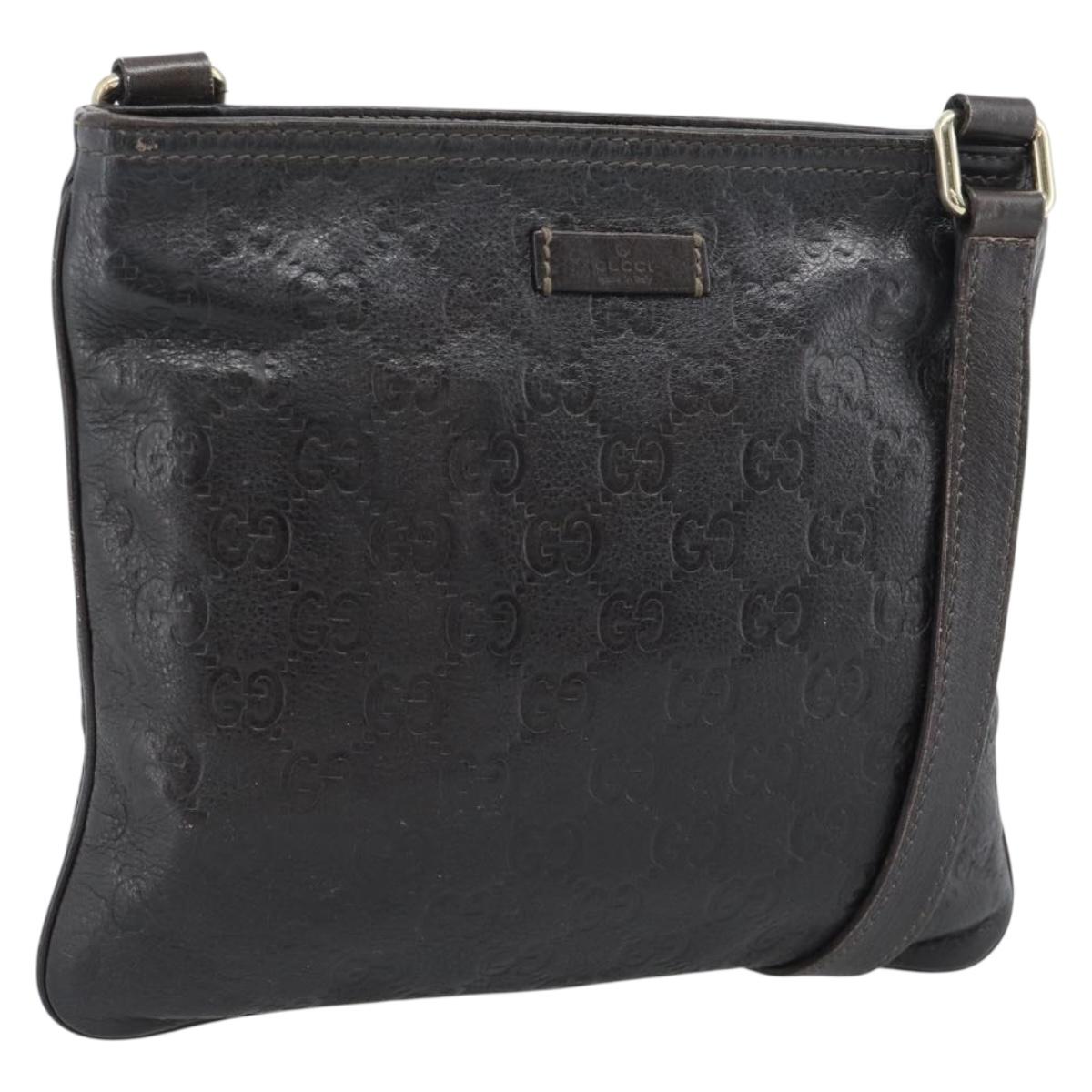 GUCCI GG Canvas Guccissima Bag Leather Dark Brown Gold 201538 Auth 190855