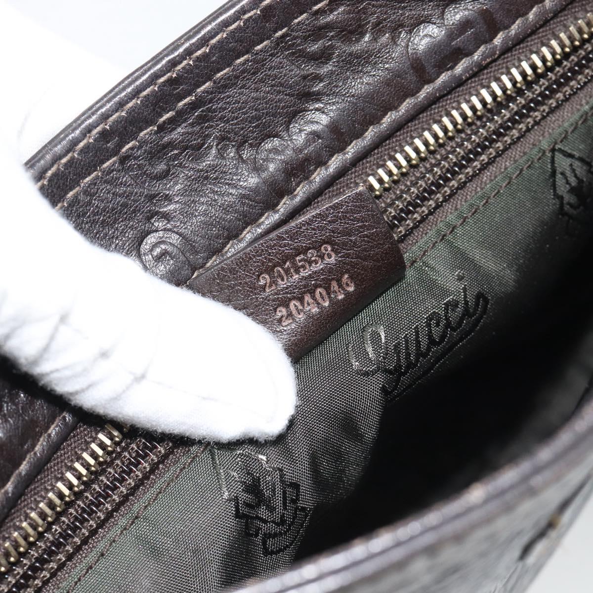 GUCCI GG Canvas Guccissima Bag Leather Dark Brown Gold 201538 Auth 190855