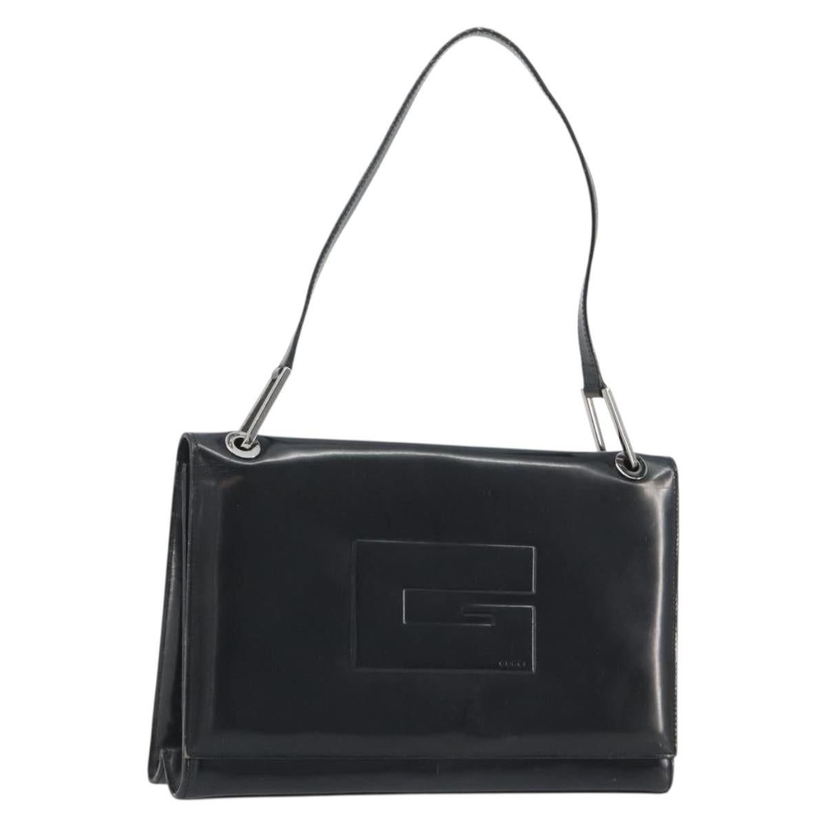 GUCCI Shoulder Bag Patent Leather Black Silver 001 2033 Auth 190856