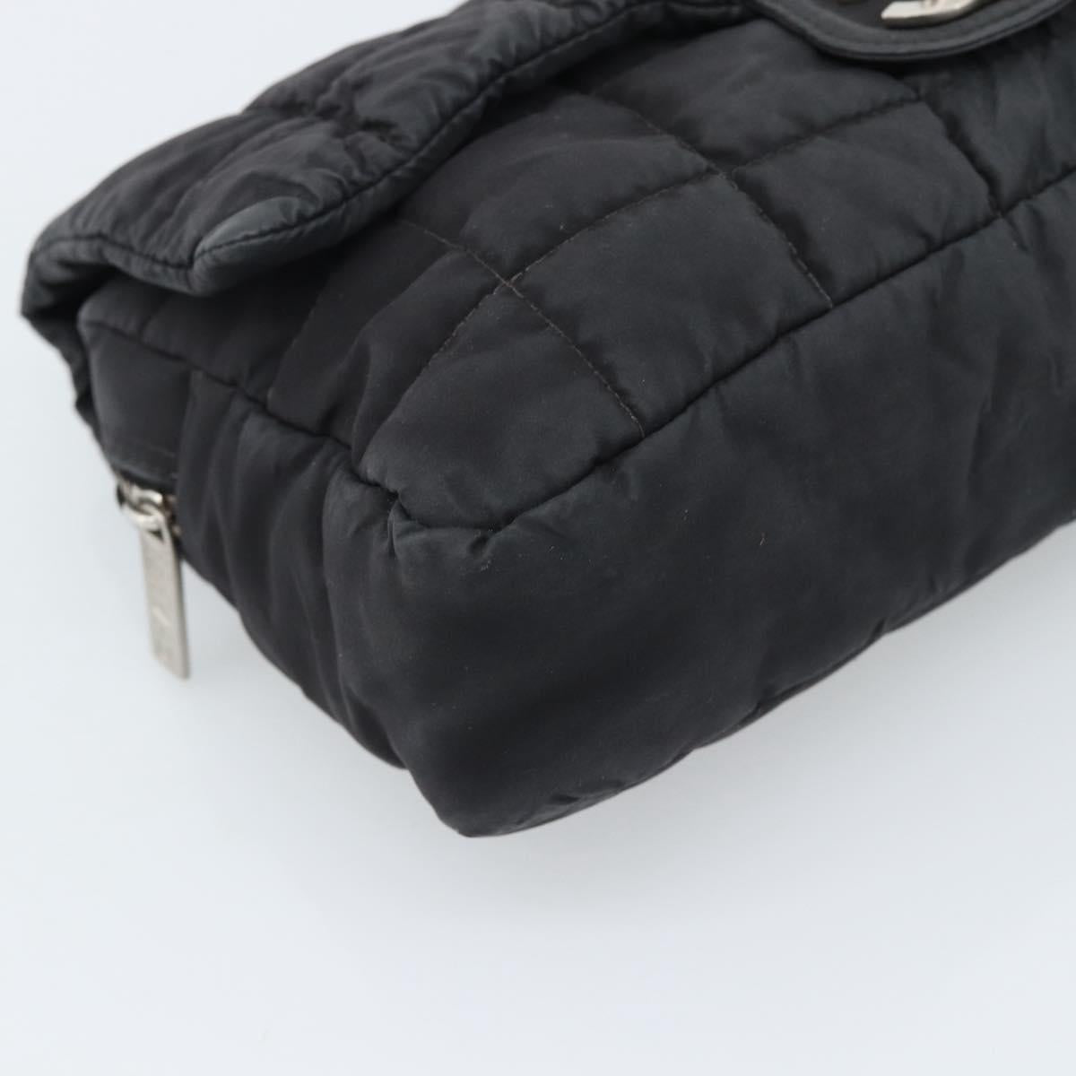 CHANEL Choco Bar Chain Shoulder Bag Nylon Black Silver CC Auth 190857A
