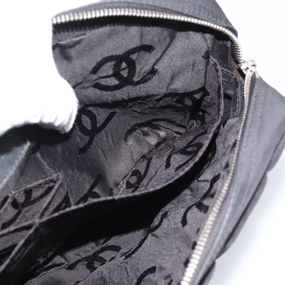 CHANEL Choco Bar Chain Shoulder Bag Nylon Black Silver CC Auth 190857A