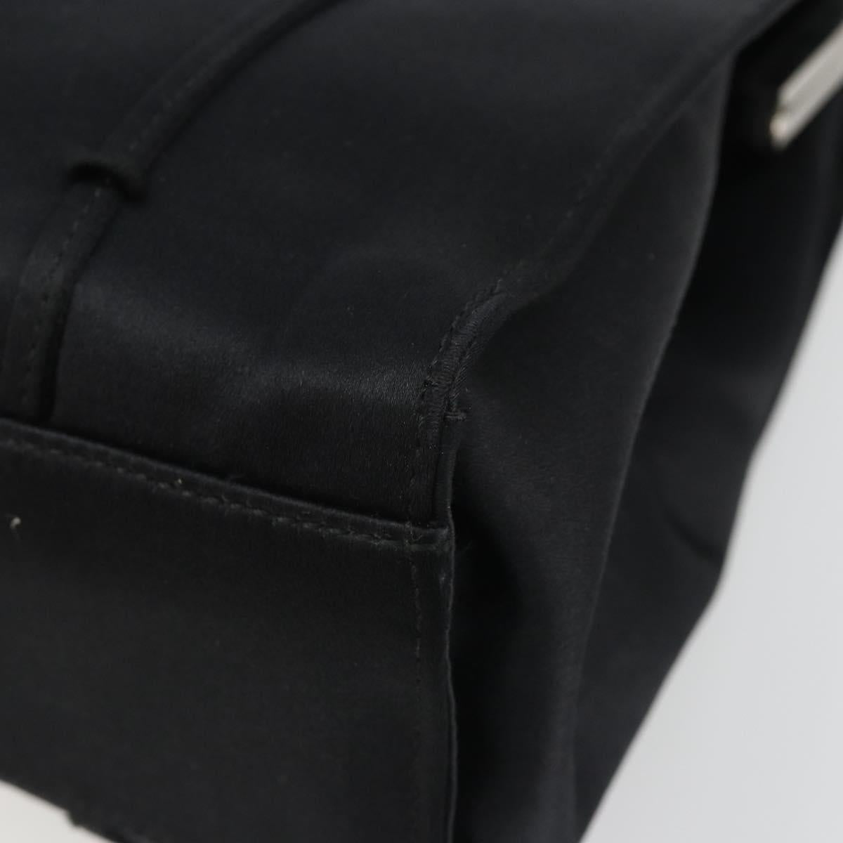 PRADA Hand Bag Satin Black Silver Auth 190858