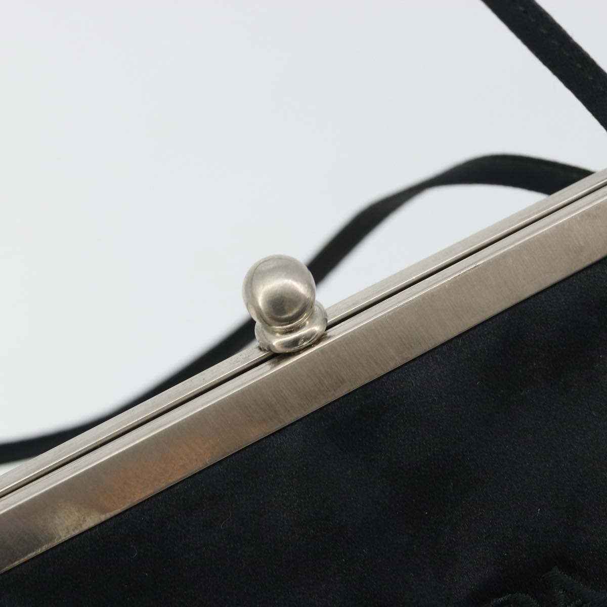 PRADA Hand Bag Satin Black Silver Auth 190858