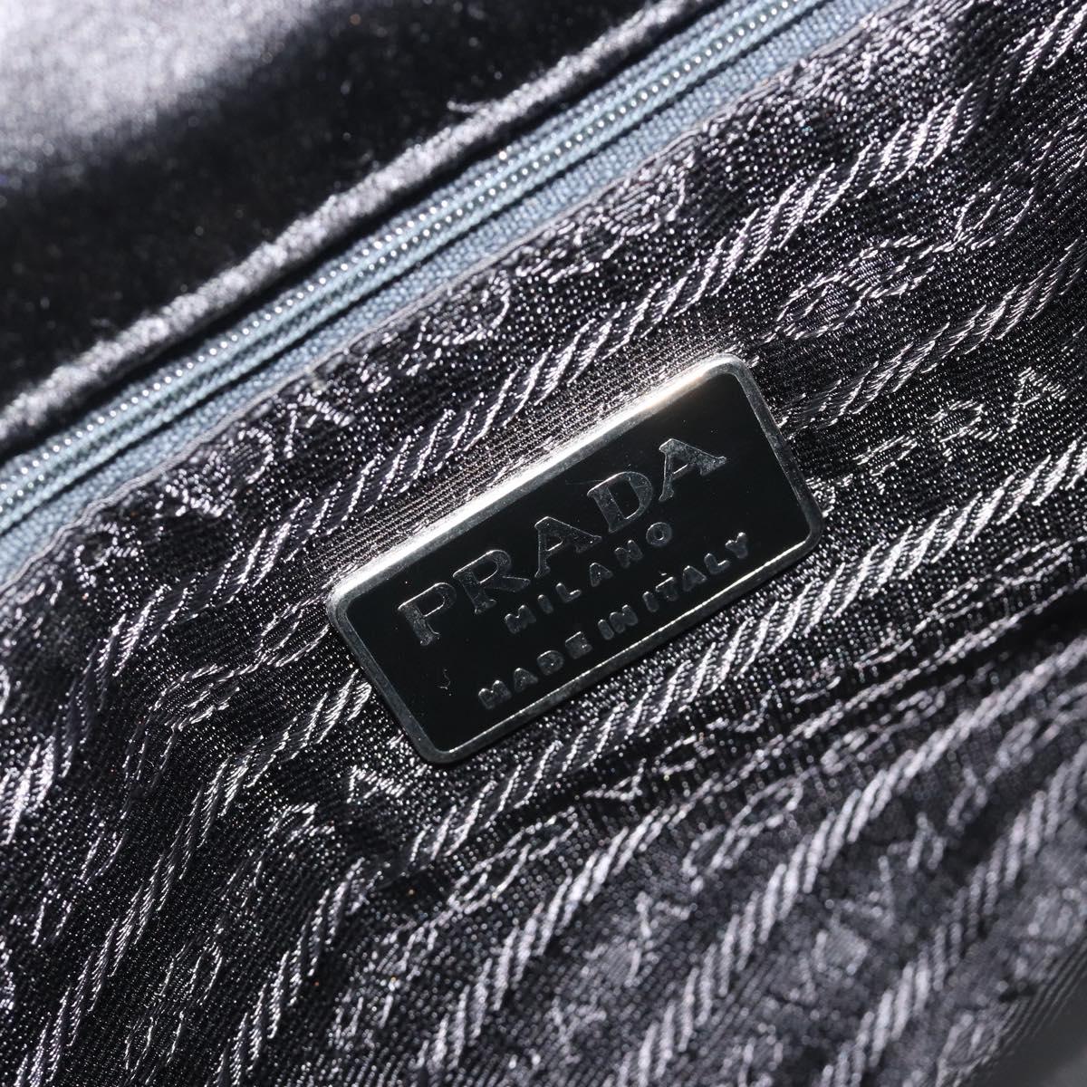 PRADA Hand Bag Satin Black Silver Auth 190858