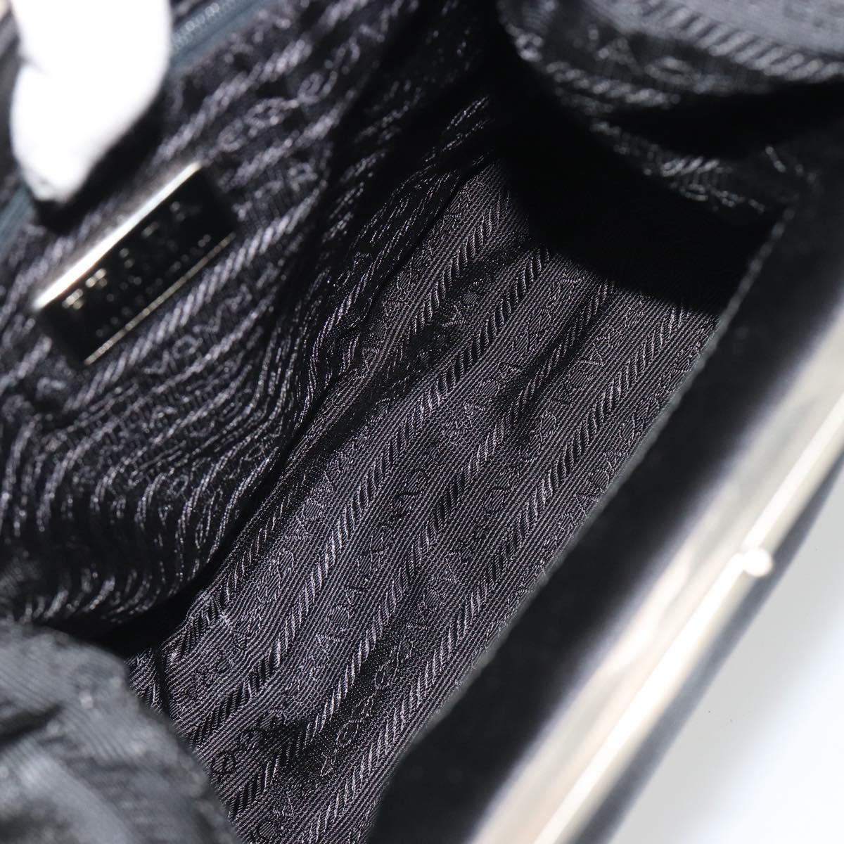 PRADA Hand Bag Satin Black Silver Auth 190858