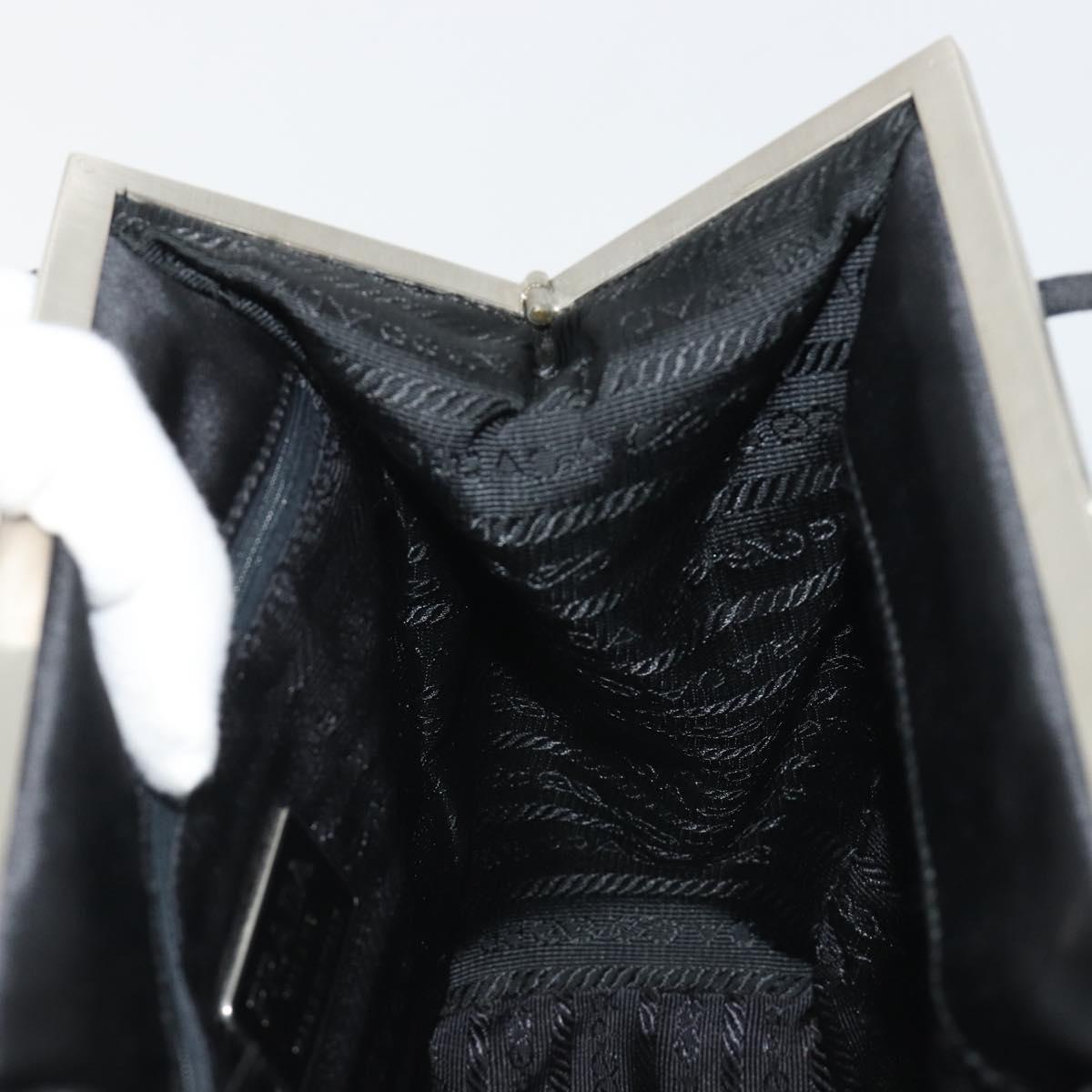 PRADA Hand Bag Satin Black Silver Auth 190858