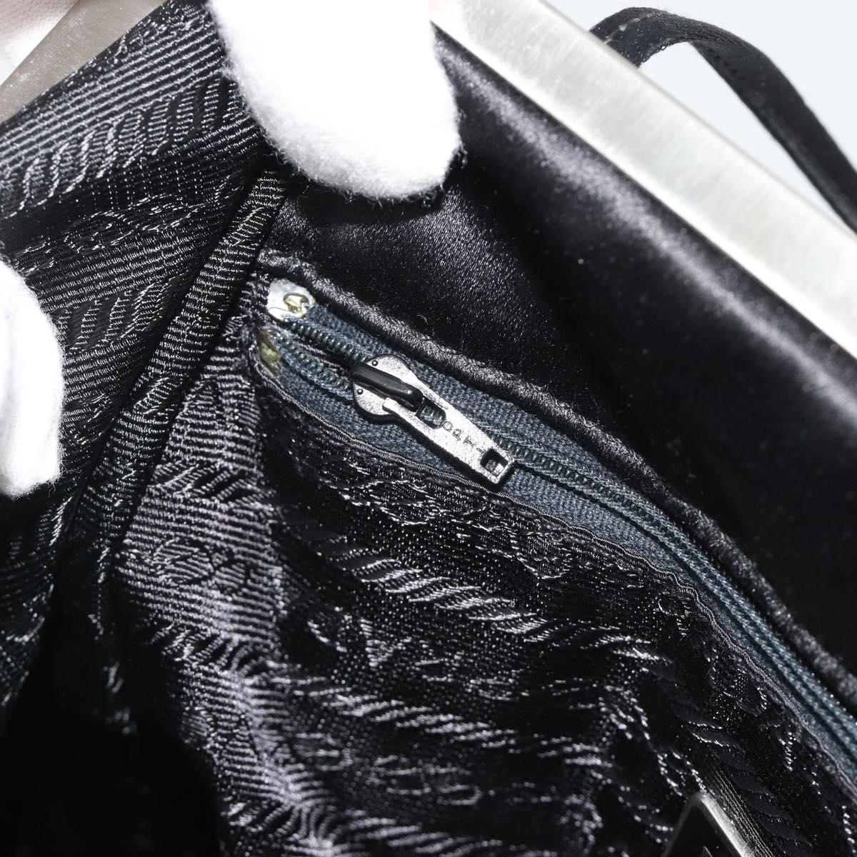 PRADA Hand Bag Satin Black Silver Auth 190858