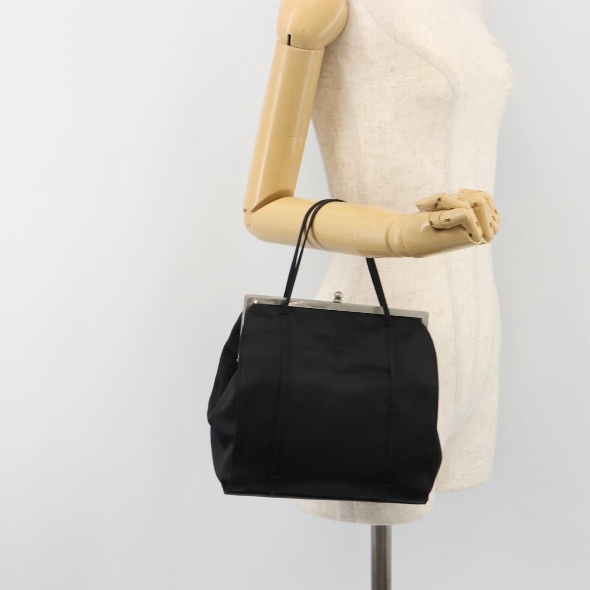 PRADA Hand Bag Satin Black Silver Auth 190858