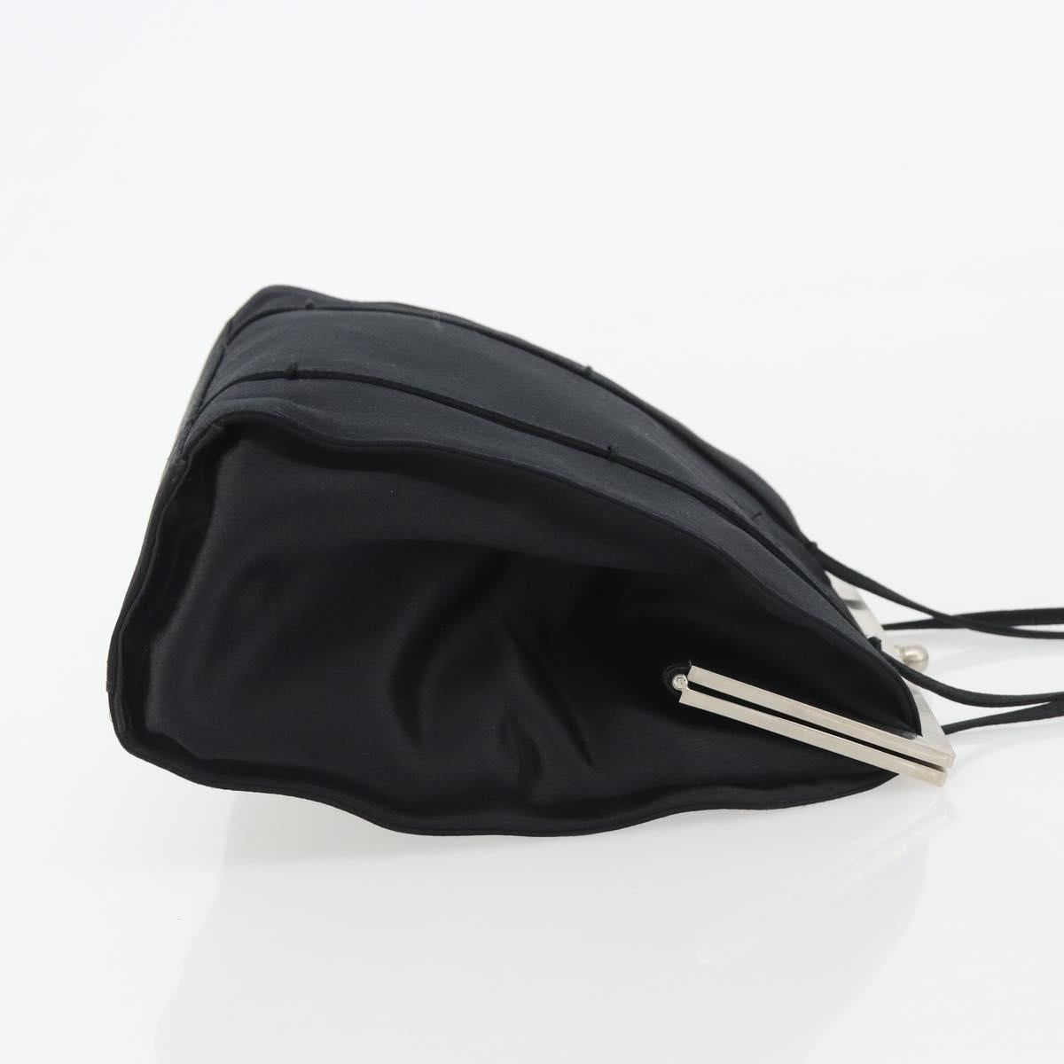PRADA Hand Bag Satin Black Silver Auth 190858