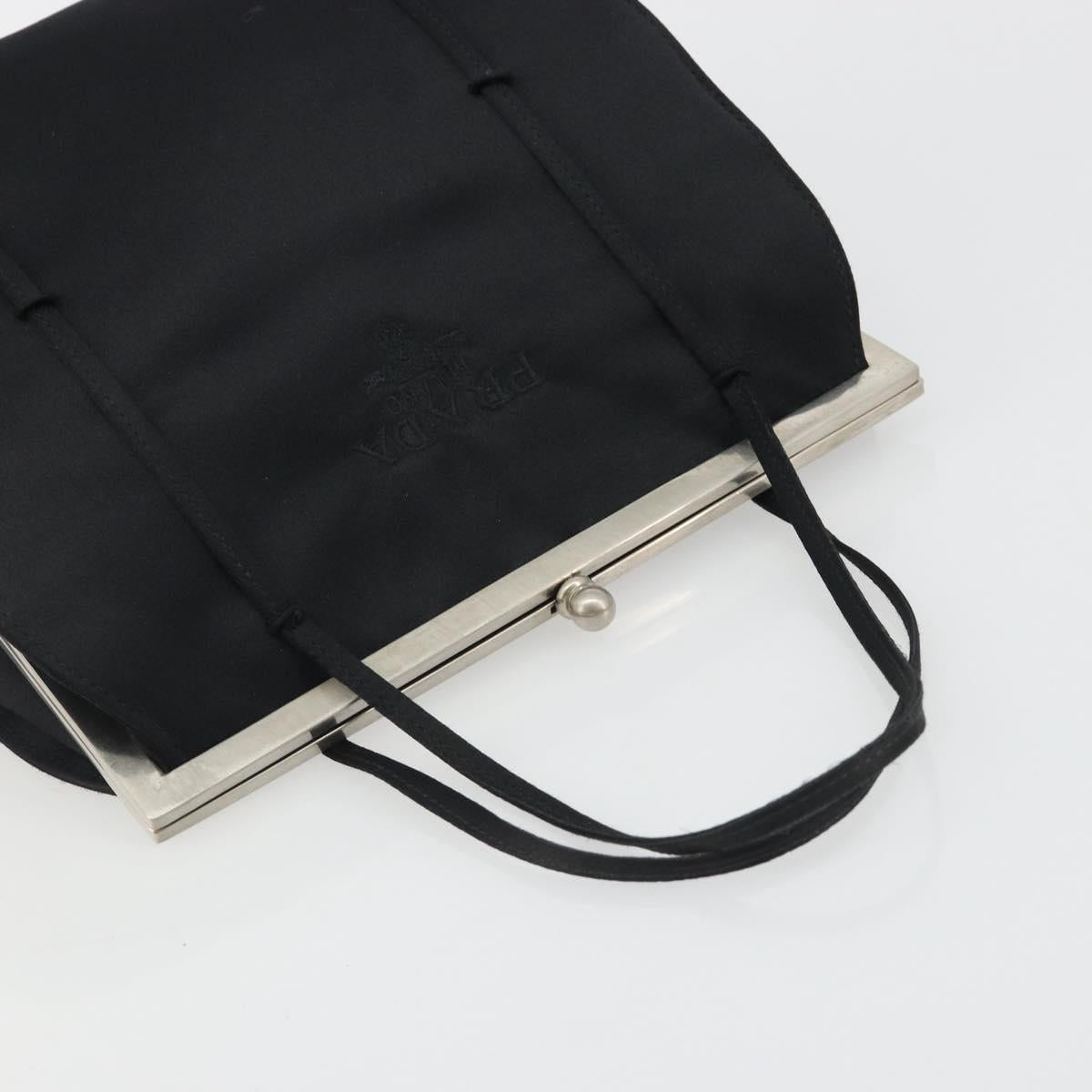 PRADA Hand Bag Satin Black Silver Auth 190858