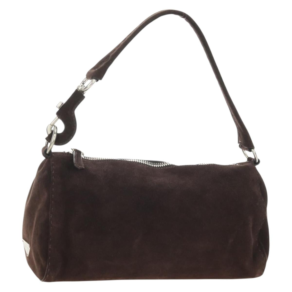 PRADA Shoulder Bag Suede Brown Silver Auth 190859SAV
