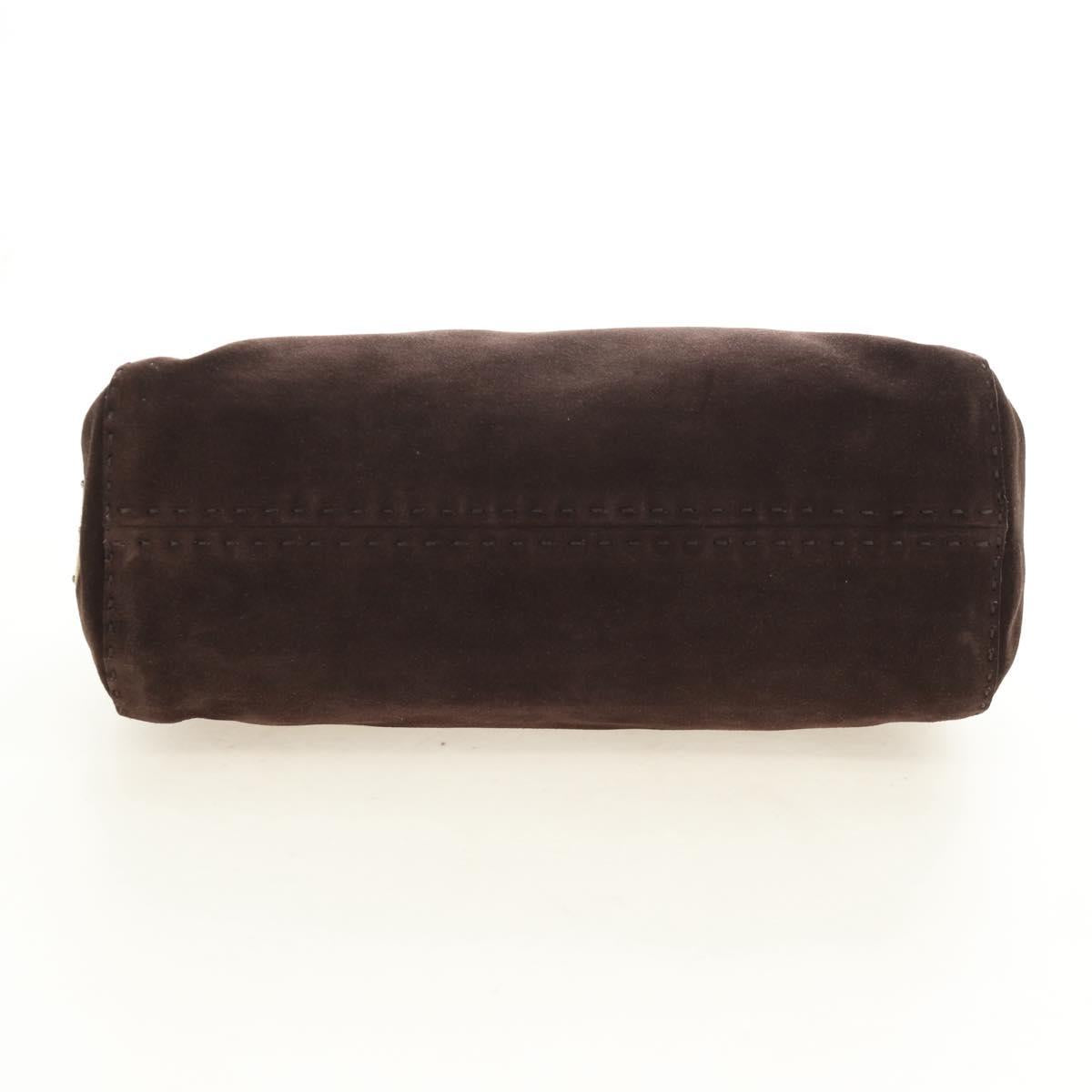 PRADA Shoulder Bag Suede Brown Silver Auth 190859SAV