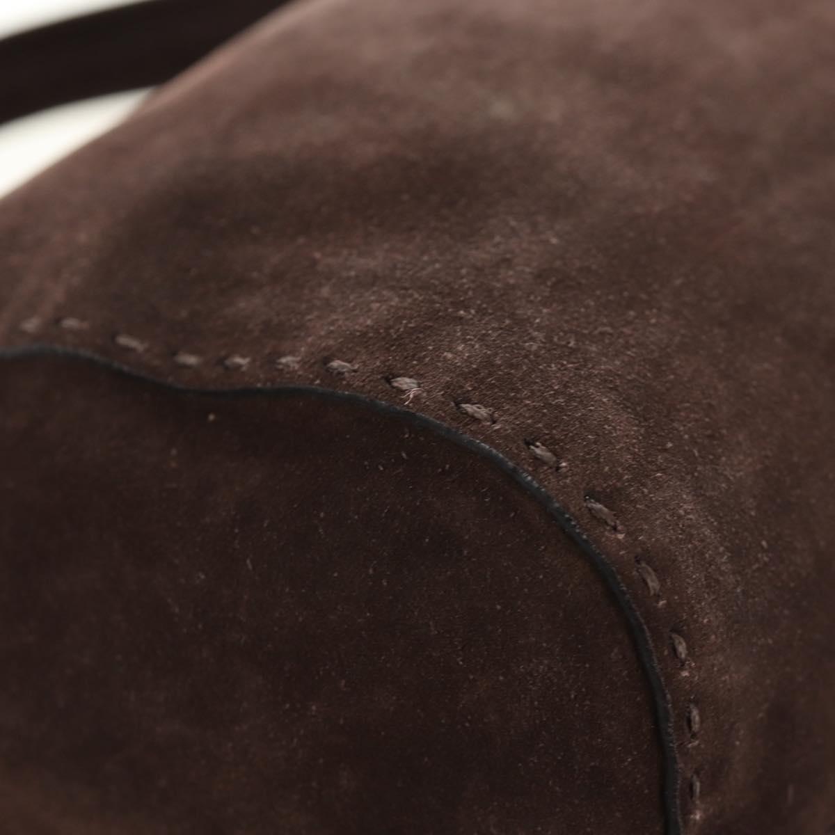 PRADA Shoulder Bag Suede Brown Silver Auth 190859SAV