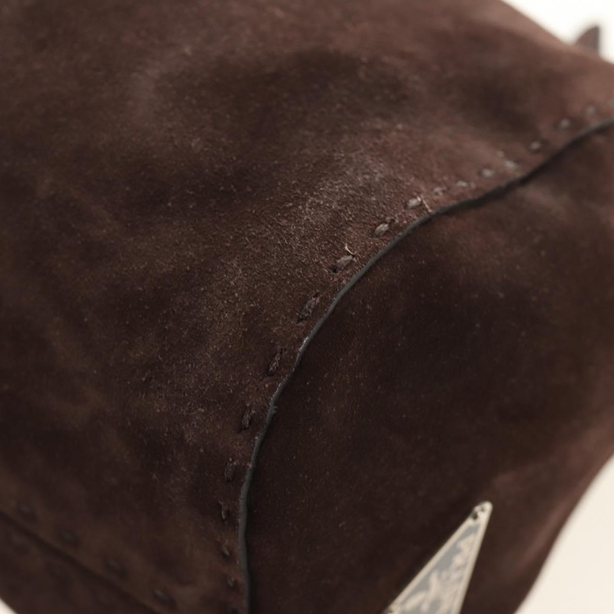 PRADA Shoulder Bag Suede Brown Silver Auth 190859SAV