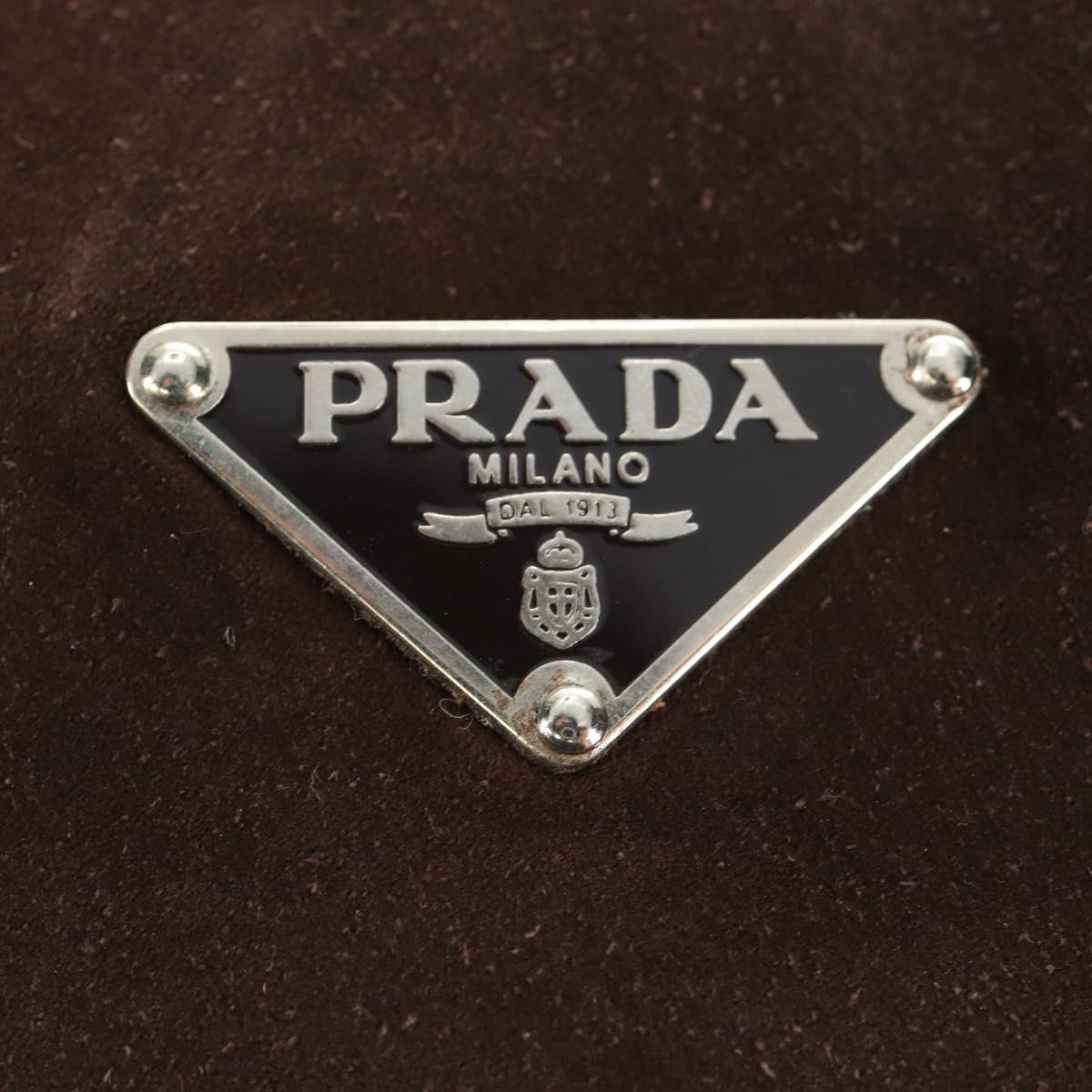 PRADA Shoulder Bag Suede Brown Silver Auth 190859SAV