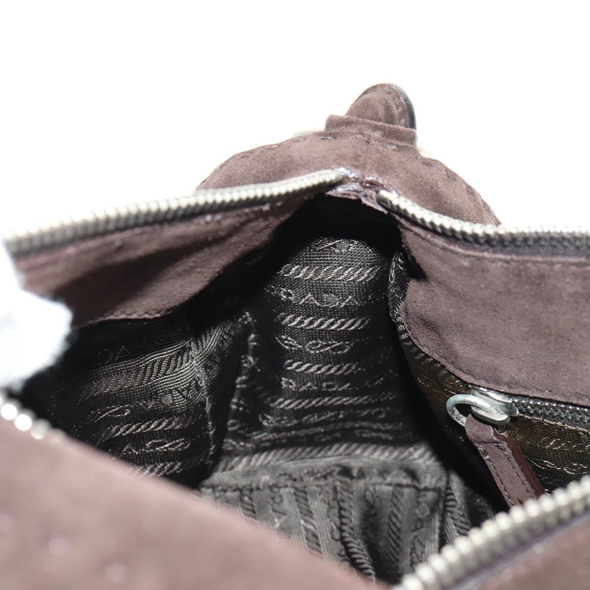 PRADA Shoulder Bag Suede Brown Silver Auth 190859SAV