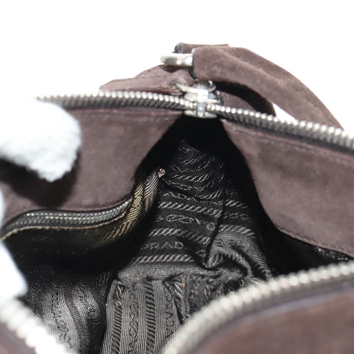 PRADA Shoulder Bag Suede Brown Silver Auth 190859SAV