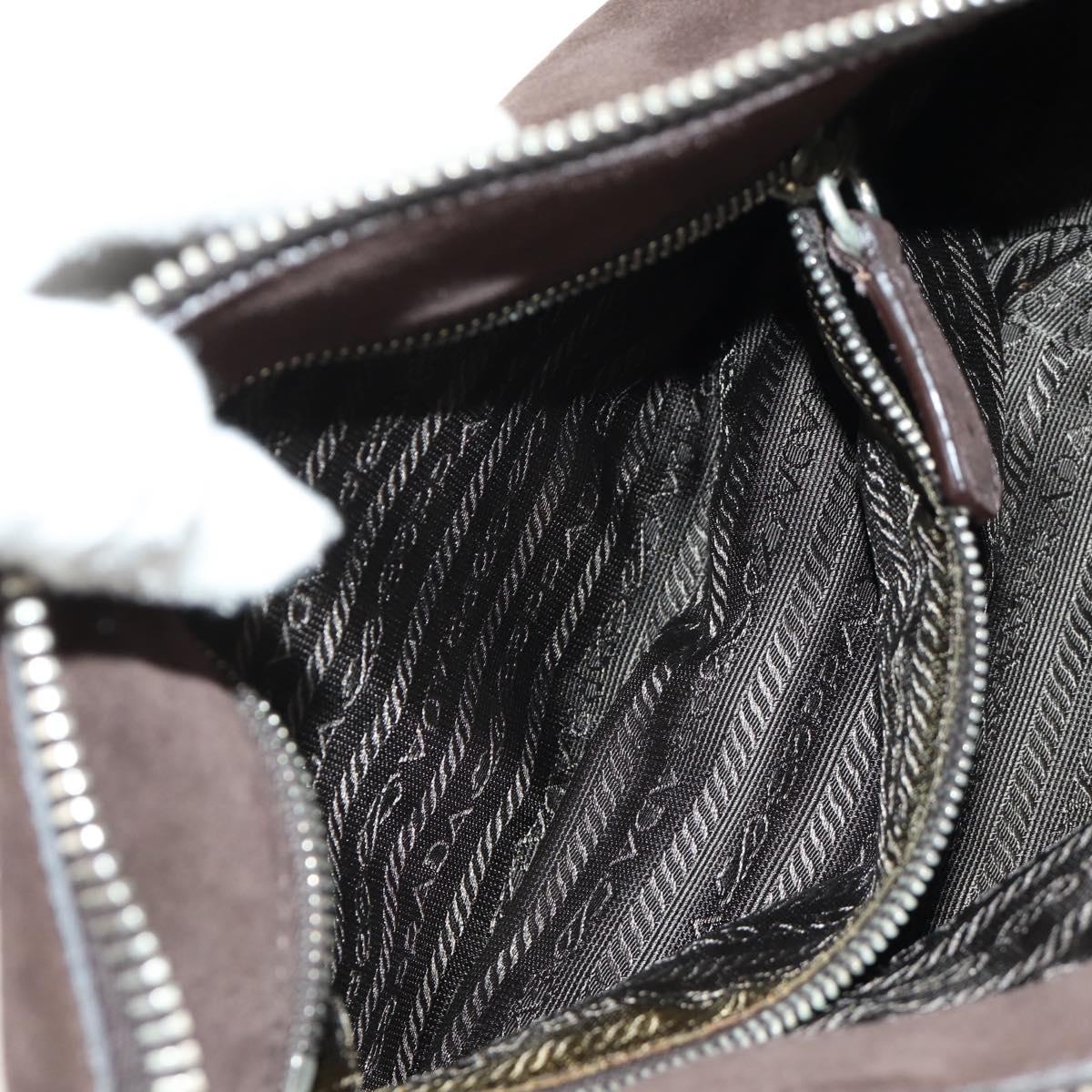 PRADA Shoulder Bag Suede Brown Silver Auth 190859SAV