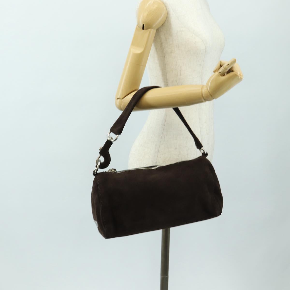 PRADA Shoulder Bag Suede Brown Silver Auth 190859SAV