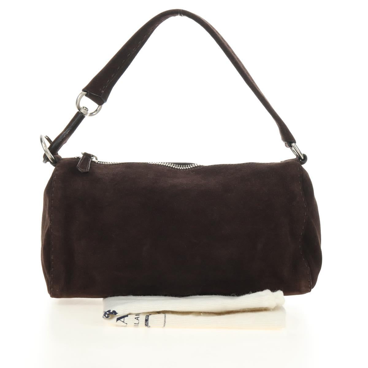 PRADA Shoulder Bag Suede Brown Silver Auth 190859SAV