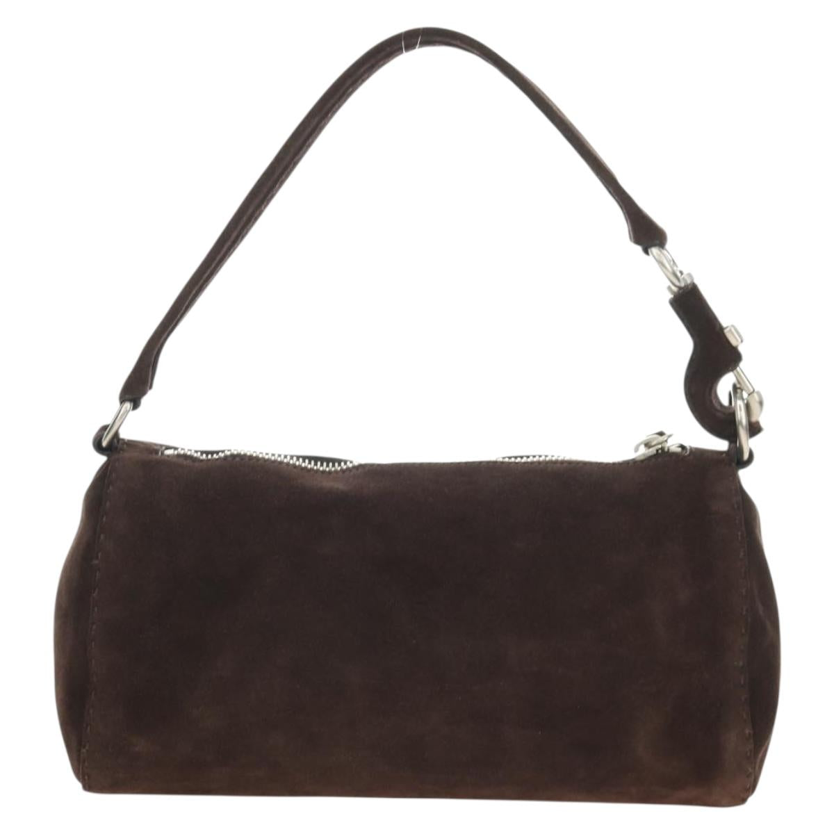 PRADA Shoulder Bag Suede Brown Silver Auth 190859SAV